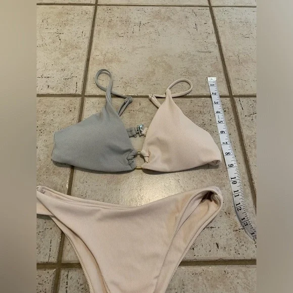 💜 Zaful Ribbed Color-Block Bikini Set with O-Ring Detail - Size Small - Picture 7 of 7